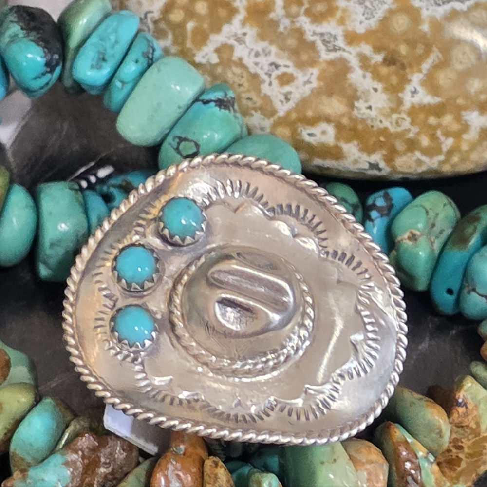Sterling  Silver and Turquoise Cowgirl Hat Ring In Size 9 - Picture 15 of 15